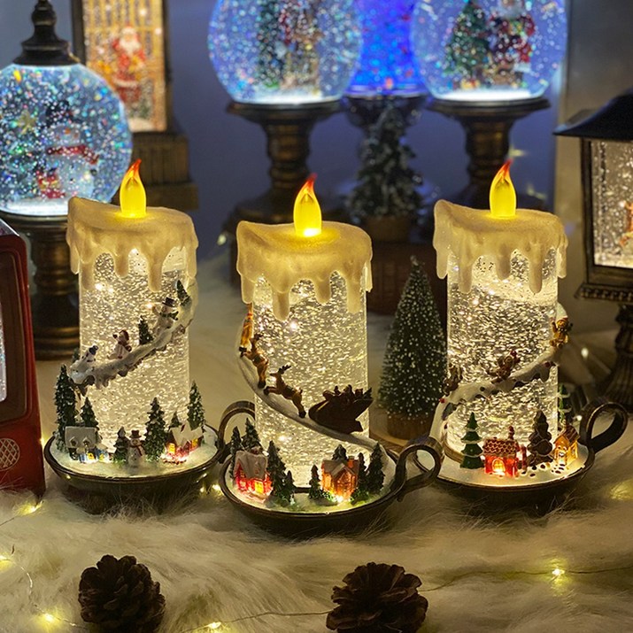 겨울왕국 크리스마스 썰매 촛대 오르골 산타 눈사람 워터볼 무드등 조명 집들이 선물 램프 캐롤 나오는 LED촛불 캔들 전기초, 눈사람