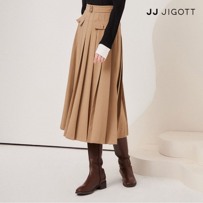 JJ지고트    플랩 디테일 울 플리츠 스커트 GNAA0SKJ8