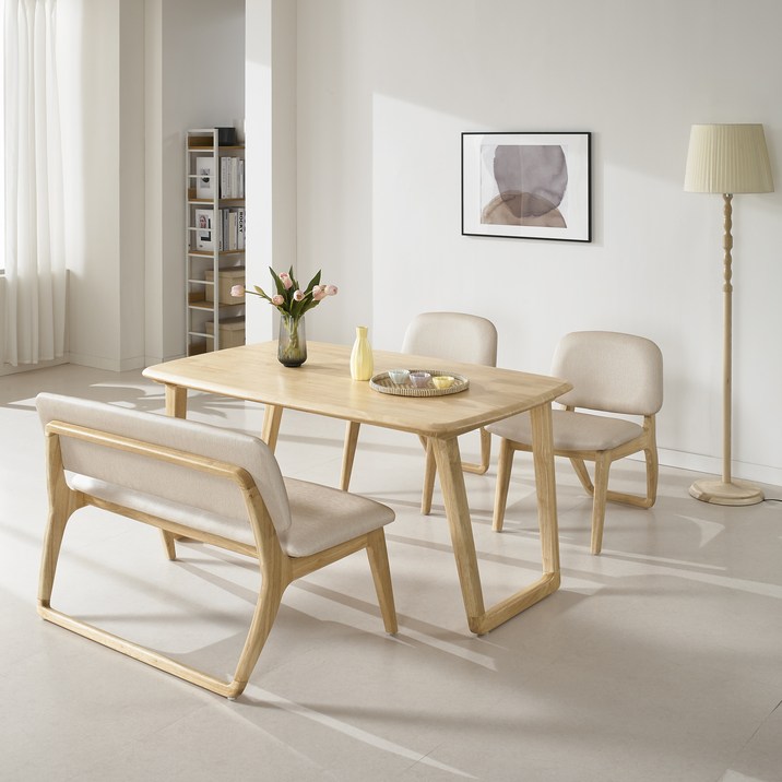 도리퍼니처 루미에르 4인용 저상형 식탁 + 벤치 + 의자 2p 세트 방문설치