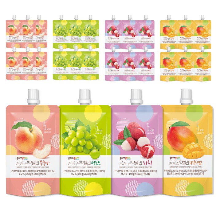 곰곰 곤약젤리 후르츠 패키지 28팩 복숭아 150g x 7p  와일드 망고 150g x 7p  청포도 150g x 7p  리치 150g x 7p, 1세트