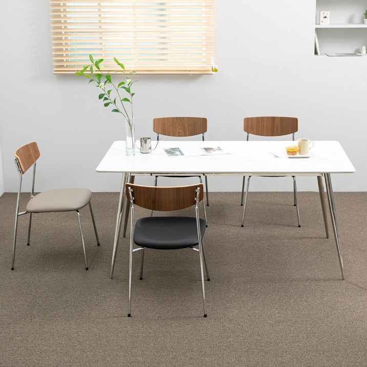 프랑크 세라믹 1600X800 사각 알포 4인 식탁 세트, 월넛-그레이방석