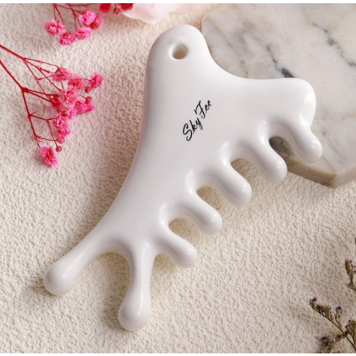 세라믹 괄사 마사지기 얼굴 두피 지압 혈자리 림프순환용 바디 승모근 도자기, 화이트, 1개