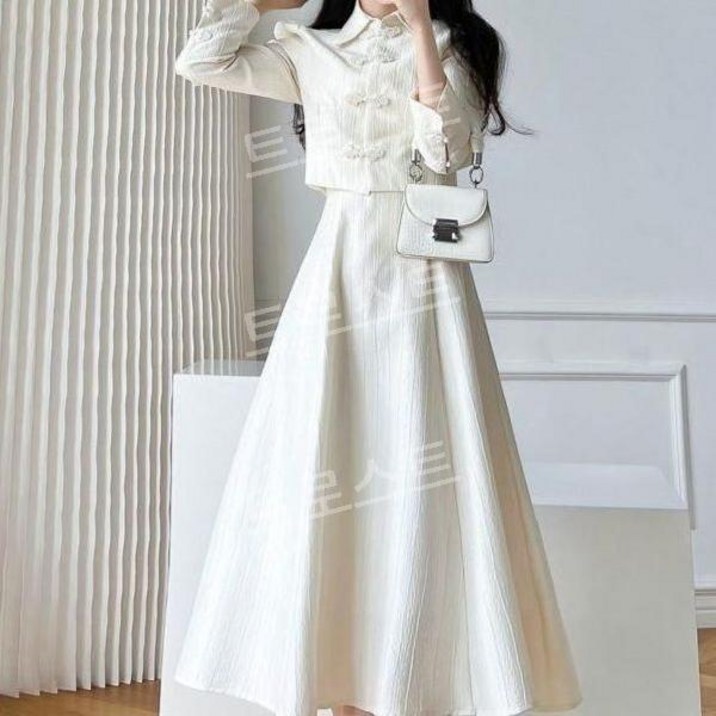 결혼식2부정장 하객룩 초겨울 결혼식 드레스 피로연원피스 화이트 S