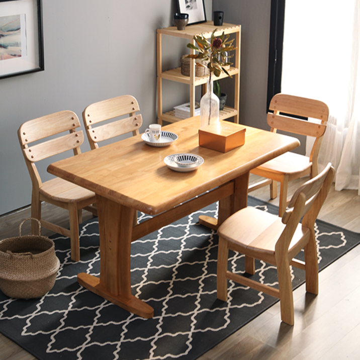 베스트리빙 오츠카 다빈치 1350 우드슬랩 고무나무 4인용 원목 식탁 테이블세트식탁의자4개 2colors, 내츄럴