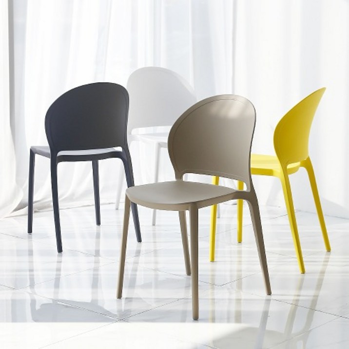 1+1 로엔 플라스틱 사출 심플 디자인 카페 의자, 2개, 옐로우