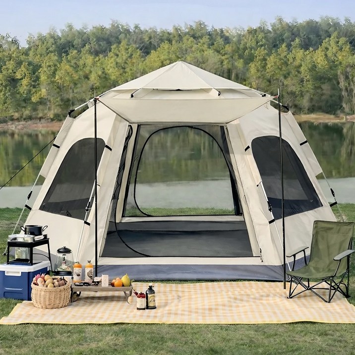 캠프텐버 아웃도어 캠핑 원터치 텐트, 아이보리
