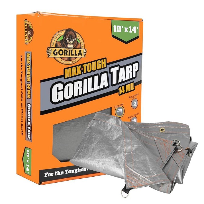 고릴라 터프 타프 8피트 x 10피트 헤비 듀티 방수 폴리에틸렌, 두께 800만, UV 강화 가장자리 처리 및 알루미늄 그로밋 - 캠핑, 정원 가꾸기, 건설용 내구성 있는 야외
