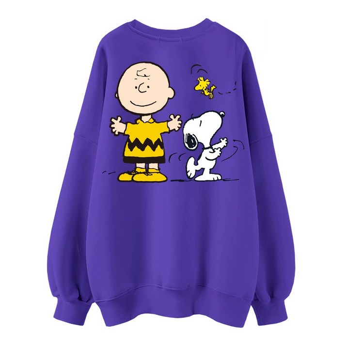 스누피 정품 남녀공용 오버핏 캐릭터 라운드 맨투맨 빅사이즈 데일리 티 루즈핏 커플 티셔츠 남자 여성 롱티 단체티 스누피와친구둘