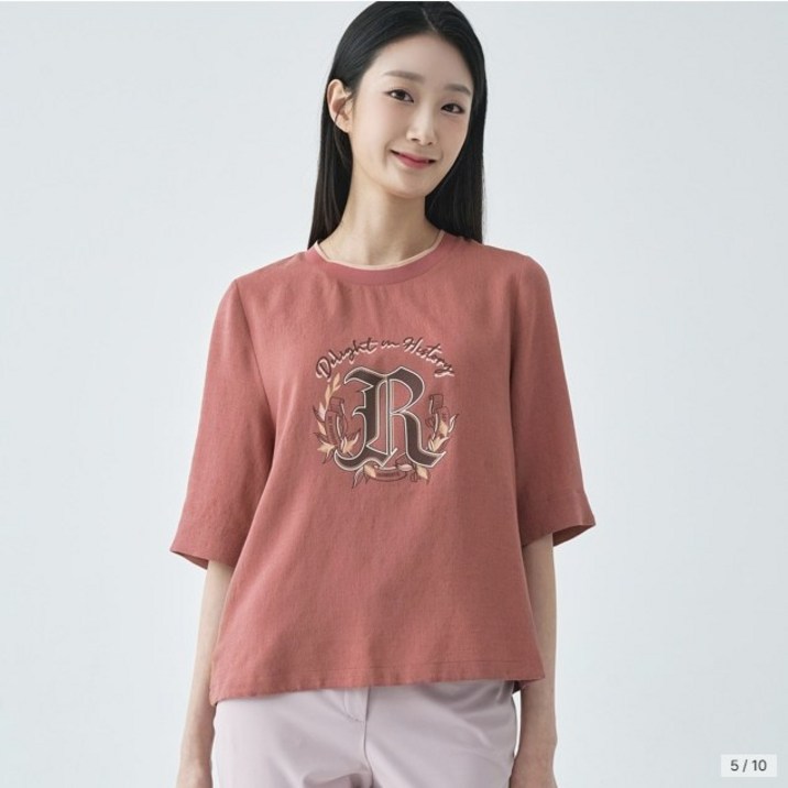 지센 /파격할인  여성 린넨라이크 원포인트 5부 블라우스 색상2종