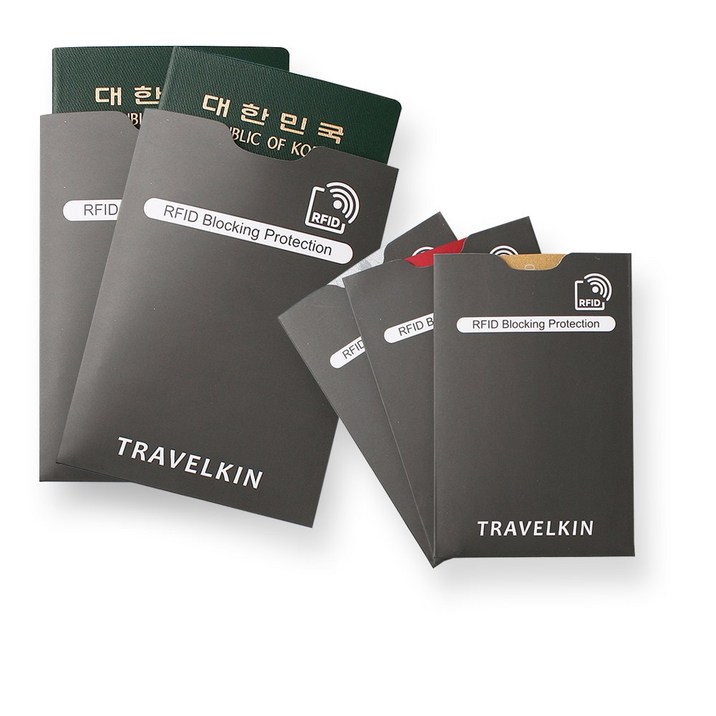 해킹방지 여권슬리브 & 카드슬리브 5개세트. 안티스키밍 RFID 여권케이스 패스포트홀더 신용카드케이스 여행용품 - 투데이밈