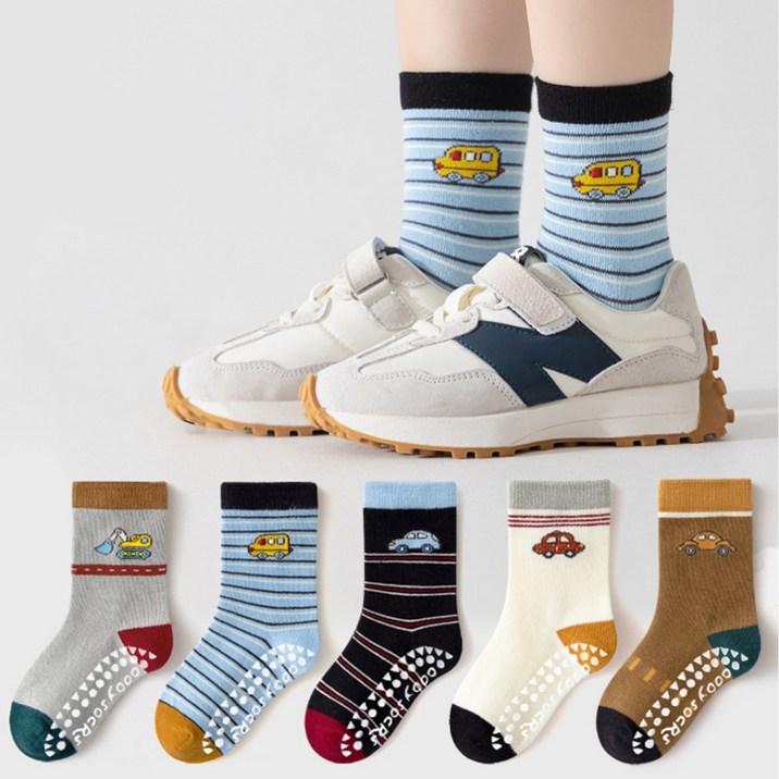 투해피 아동용 미끄럼방지양말 5컬레 A06 자동차