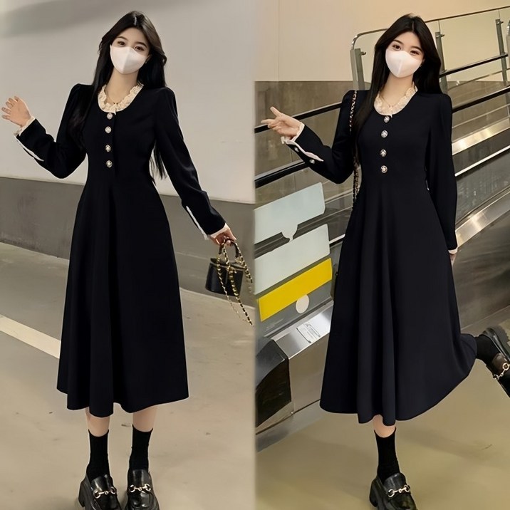 Novastar 여성 가을 겨울 하객룩 원피스 휴양지 원피스 블랙 빅 사이즈 롱원피스