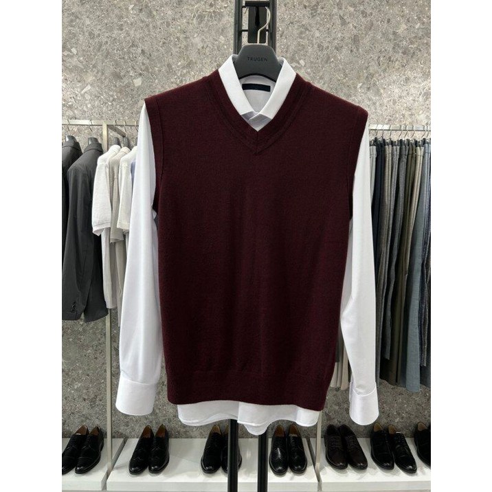 백화점 출고 패션플러스트루젠캐시미어 브이넥 기본핏 니트 조끼 베스트
