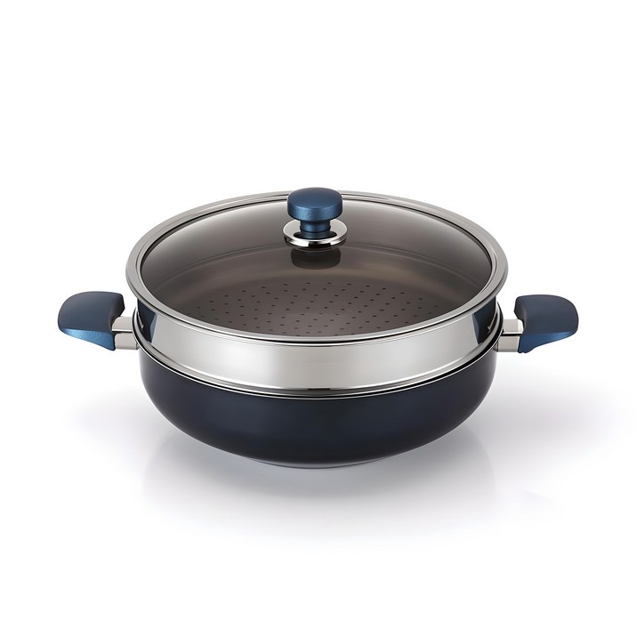 해피콜 클래식 다이아몬드 블루 파티웍 + 뚜껑 + 찜기 세트