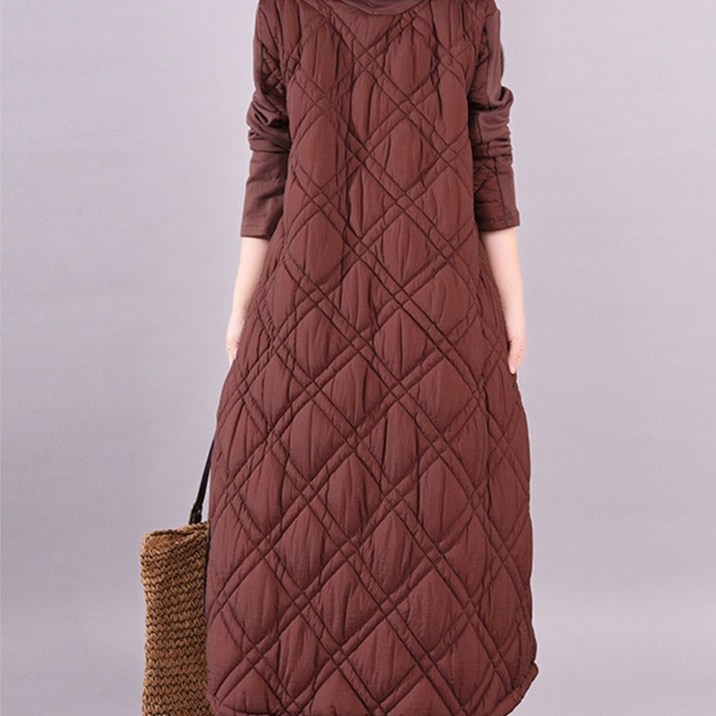 DEARHUA 여성 누빔 뷔스티에 박스 패딩 원피스 겨울 빅사이즈 추천 검정 폴라 방풍 도톰한 방한 퀄팅 오버핏 따뜻한 보온 홈웨어 작업 복 웰론 패딩 맥시 플레어 블랙 롱원피스