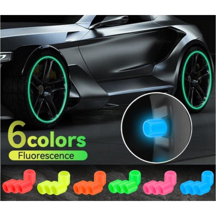 랑랑랜드 야광 타이어밸브캡 에어캡 공기주입구 벨브캡 차량용 자동차 오토바이 자건거 4p세트, 블루, 4개