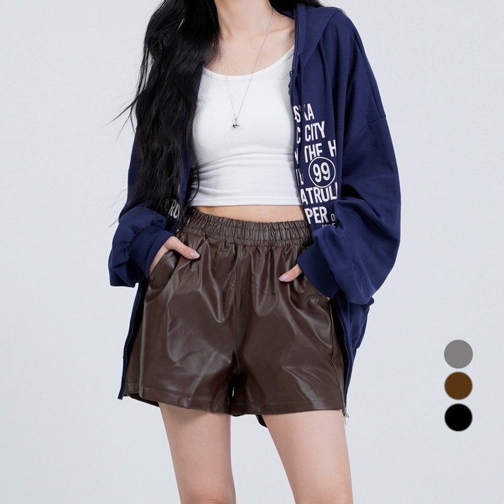 코튼클로젯 여성용 레더 뒷밴딩 3부 반바지
