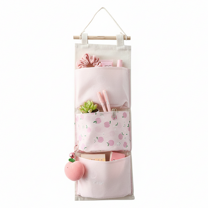 라이프템 벽걸이 다용도 수납함 행거 정리함 3칸, 복숭아