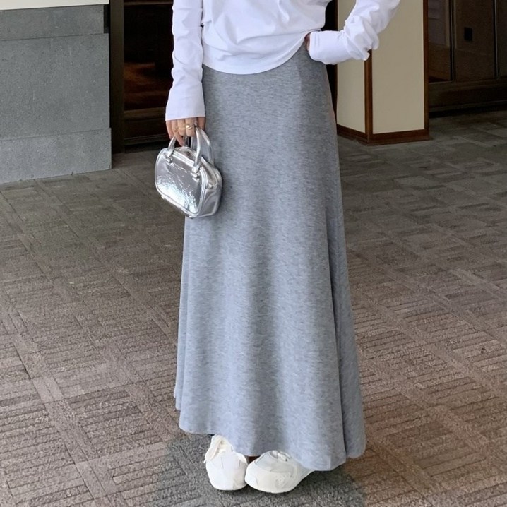 아이엠몽 여성용 슬림핏 밴딩 H라인 롱 스커트 R6S011