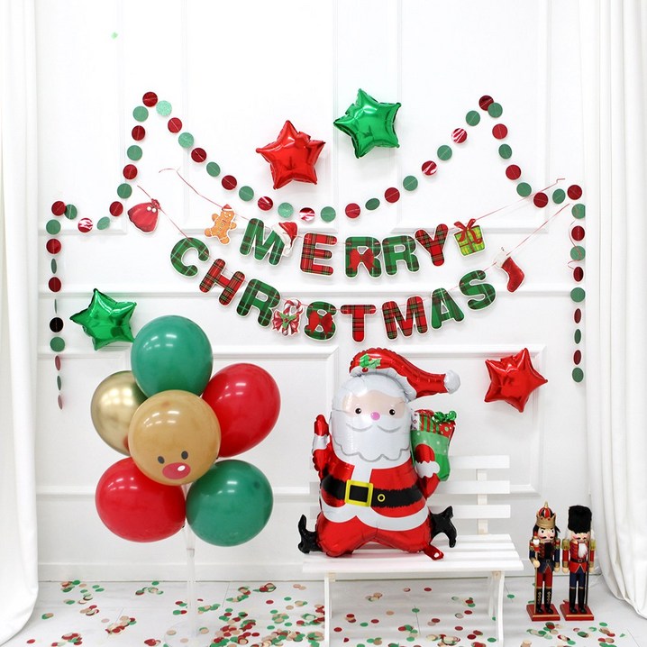 크리스마스 풍선 6종 세트 산타할아버지 체크 가랜드