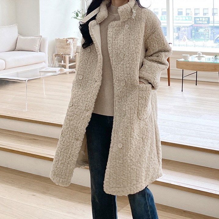 당일배송루시다오슬리 양모 롱 무스탕 코트