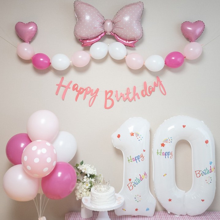 연지마켓 생일풍선 생일파티용품 리본풍선 숫자세트, 핑크리본 화이트세트 10 연지마켓 생일풍선 생일파티용품 리본풍선 숫자세트, 핑크리본 화이트세트 10