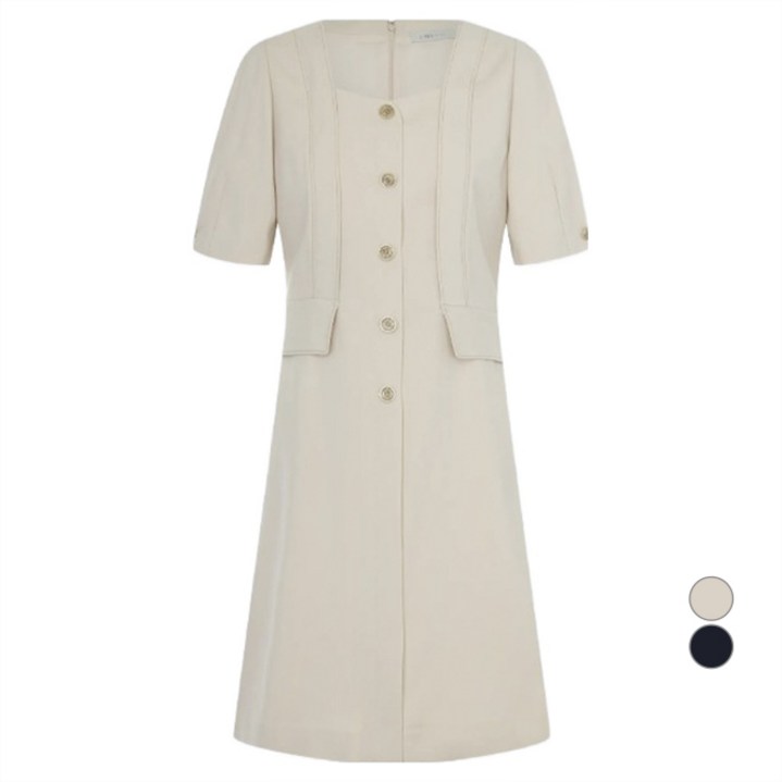 라인어디션 여성용 배색 스티치 스퀘어넥 원피스