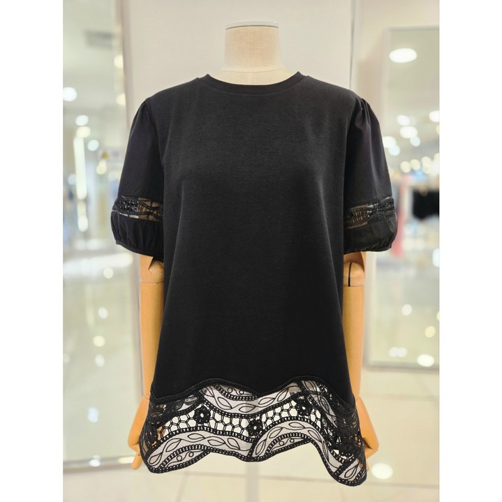 샤틴 레이스 퍼프소매 티셔츠 S252C502