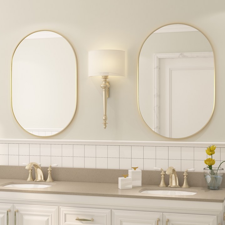 Brendayia 타원형 거울 500x750mm 벽걸이 거울 욕실 거울 현관 침실 거실, 황금-2PCS