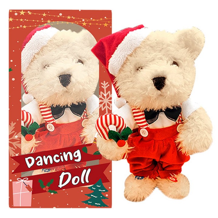 케바케 춤추는 따라쟁이 트리 루돌프 곰 인형 댄싱 노래 멜로디 크리스마스 장식 소품 볼륨조절, 베이지 곰돌이, 1개