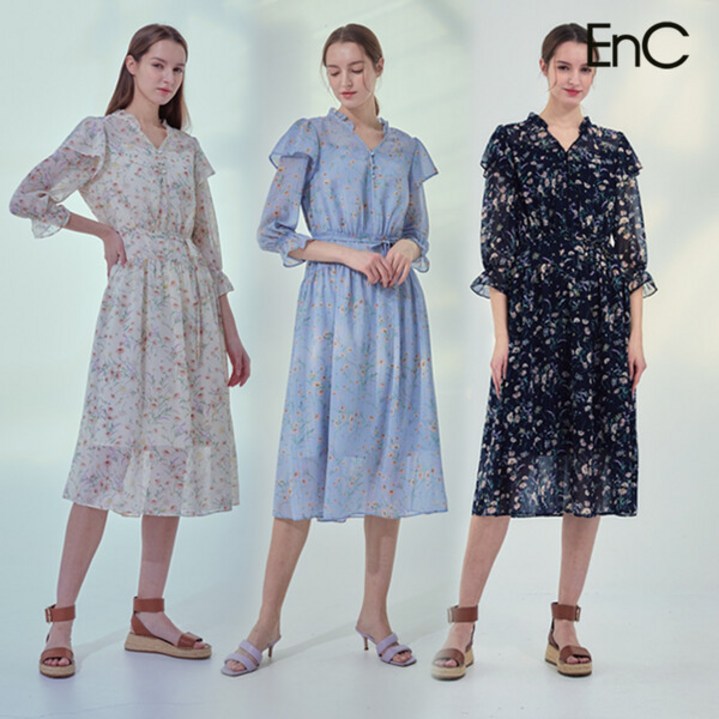 [런칭가 109000원] EnC 이앤씨 플라워 패턴 쉬폰 원피스 1종