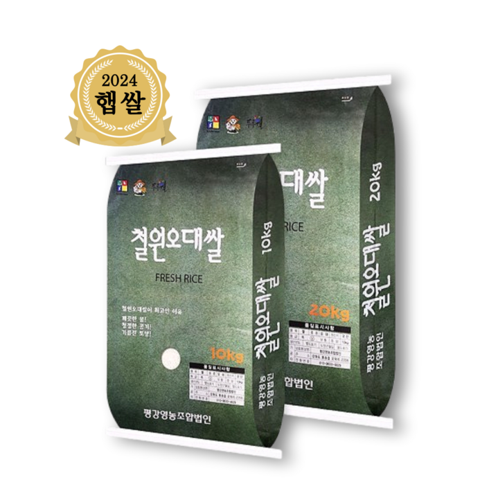 [2024년산]철원오대쌀 철원쌀 24년 햅쌀 백미 오대미 상등급, 2개, 10kg(1개)