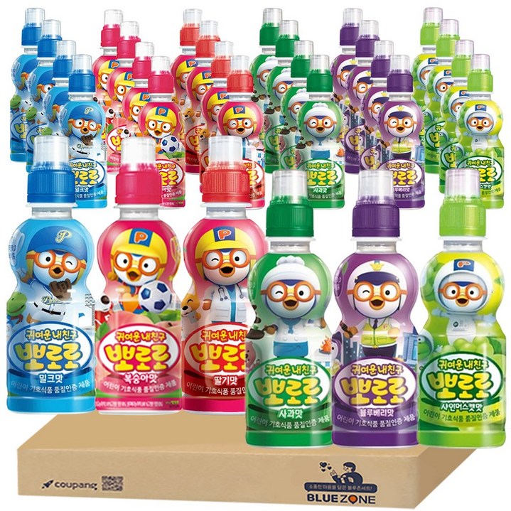 뽀로로 어린이 음료 30개입 선물 세트 B세트 밀크5 복숭아5 딸기5 사과5 블루베리5 샤인머스캣5, 30개, 235ml