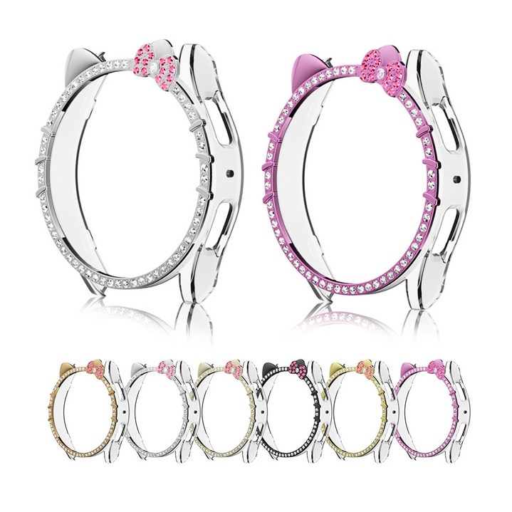 오르몽트 갤럭시워치 큐티 다이아 하프커버 40mm 44mm 호환 고양이 큐빅 케이스 보호커버 보호케이스 초경량, 골드, 1개