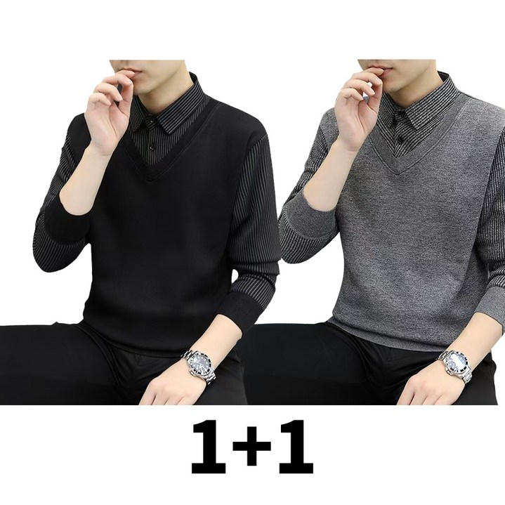 남자 긴팔 니트 카라 티셔츠 티 셔츠