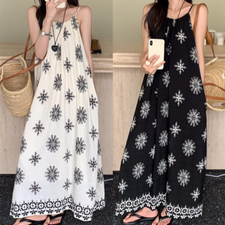 앤드유 휴양지 원피스 홀터넥 민소매 고급자수 몸매커버