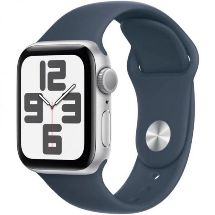 Apple Watch SE (2세대) [GPS 40mm] - 실버 알루미늄 케이스, 스톰 블루 스포츠 밴드, M/L (리뉴얼)