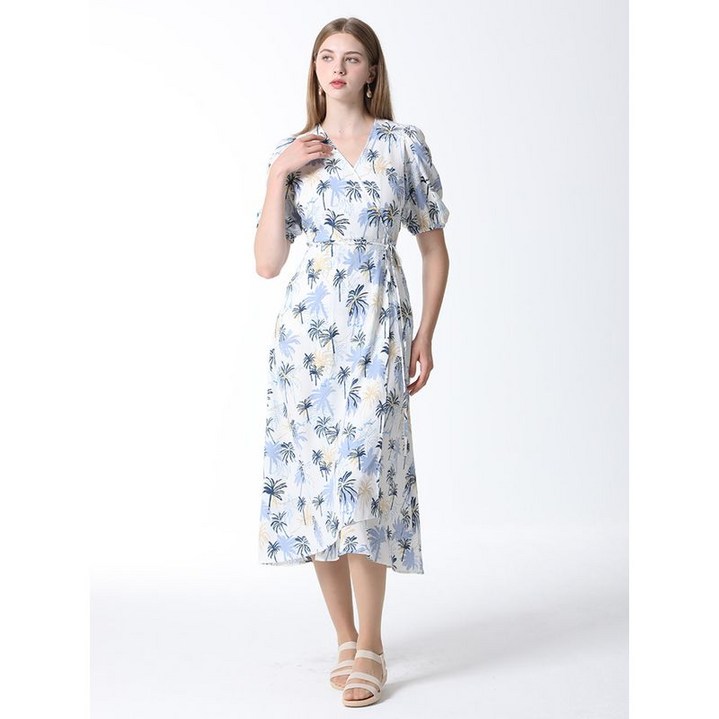 리스트 야자수 패턴 랩 원피스  택가격  238000원