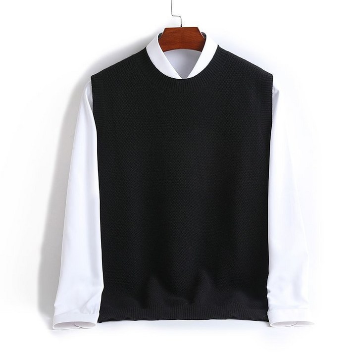 남성 무지 니트 베스트 봄가을 레이어드 남성 데일리 조끼