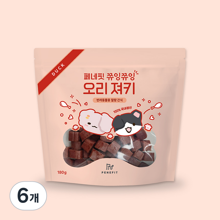 페네핏 강아지 고양이 말랑 져키 간식, 6개, 180g, 오리 져키
