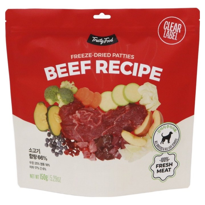트러스티푸드 전연령 강아지 동결건조 비프패티 포크 사료, 소, 150g, 1개