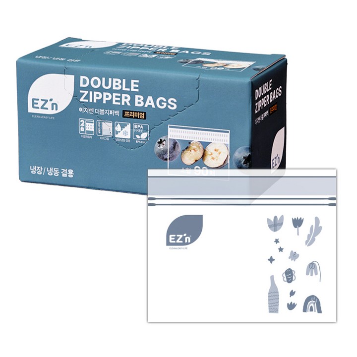EZn이지엔 프리미엄 더블지퍼백 냉장 냉동 겸용, 소S, 90개입, 1개