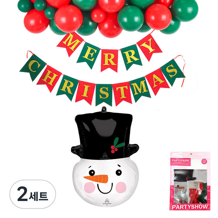 파티쇼 크리스마스 슈퍼쉐잎 눈사람헤드 + 가랜드 + 파티장식풍선 X-MAS 2종 x 10p 세트, 혼합색상, 2세트