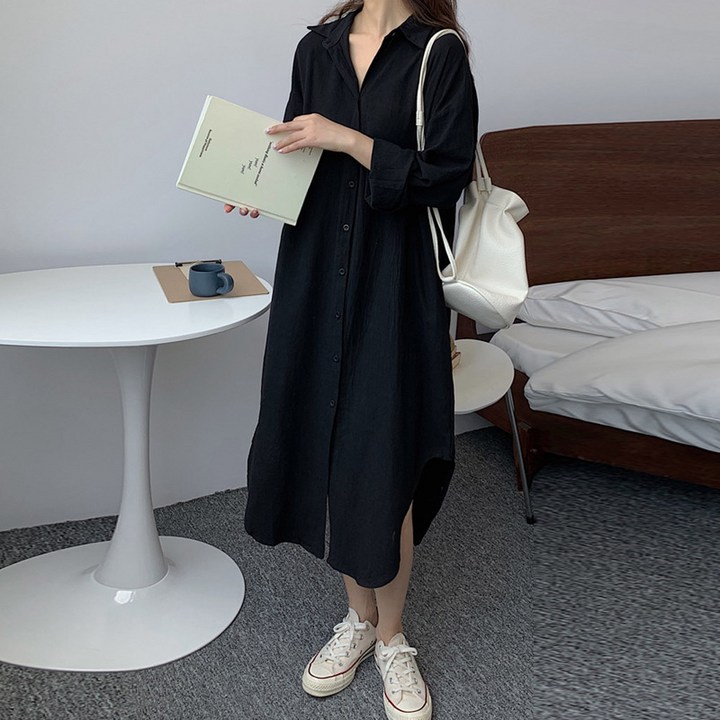 엘쏘 루즈핏 캐주얼 롱 셔츠 원피스