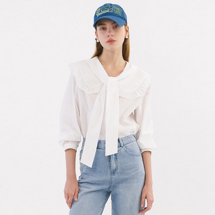 올리브데올리브 빅카라 탈부착 타이 블라우스