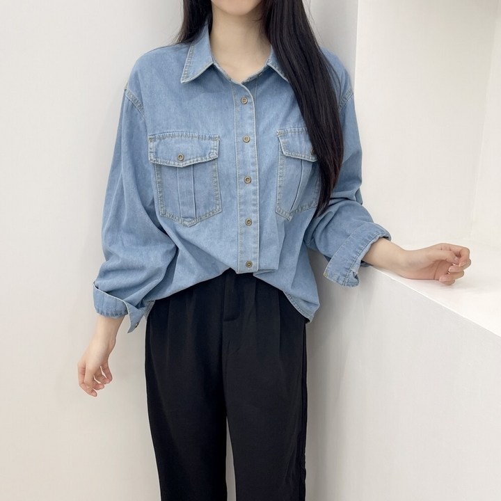 러블리아미에  아미에 제인 루즈핏 포켓 데님 청 남방 2color