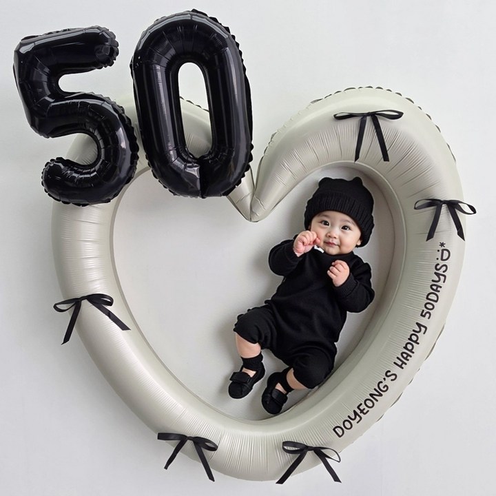 이벤트홀릭 50일 풍선 하트프레임 리본 세트레터링 스티커 포함