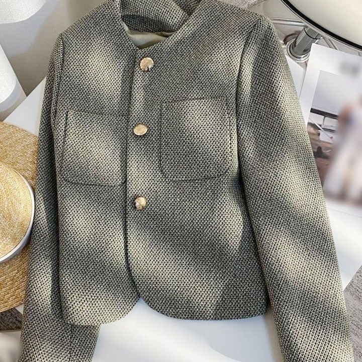 루스리더 여성 트렌디 골드버튼 포켓 트위드 자켓 V31