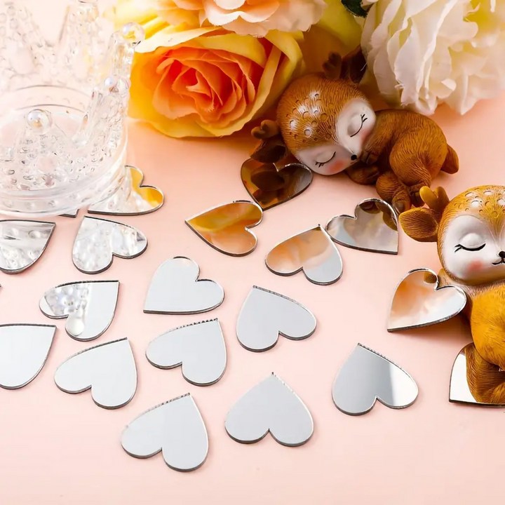 ( 2.5cm ) 하트 아크릴 거울 스티커 , 인테리어 벽 장식 또는 휴대폰 뒤면 거울 장식 ,100개