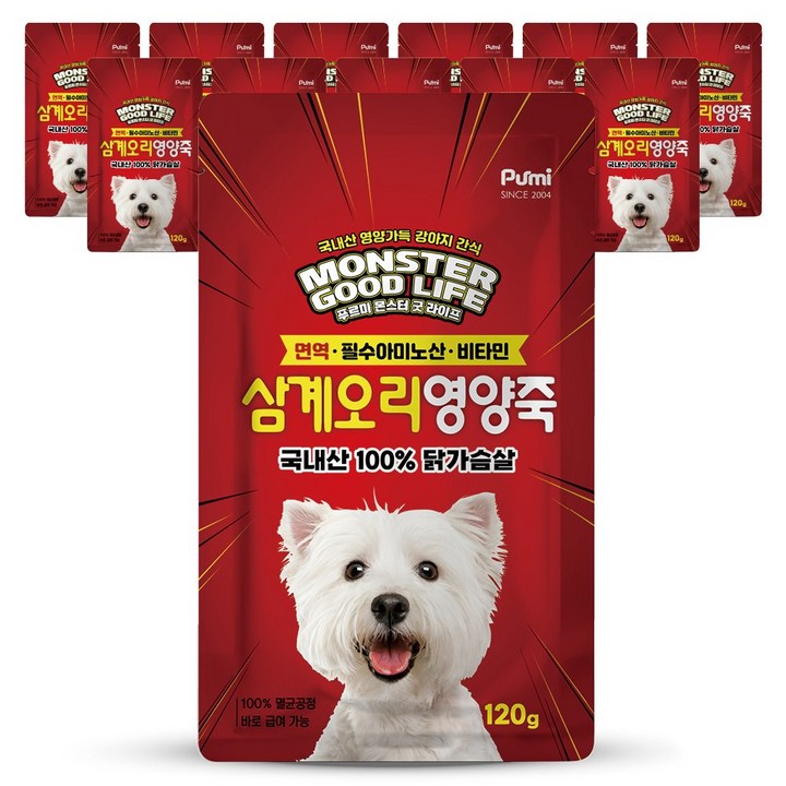 푸르미 강아지 몬스터 굿 라이프 영양죽, 삼계오리, 120g, 24개 푸르미 강아지 몬스터 굿 라이프 영양죽, 삼계오리, 120g, 24개